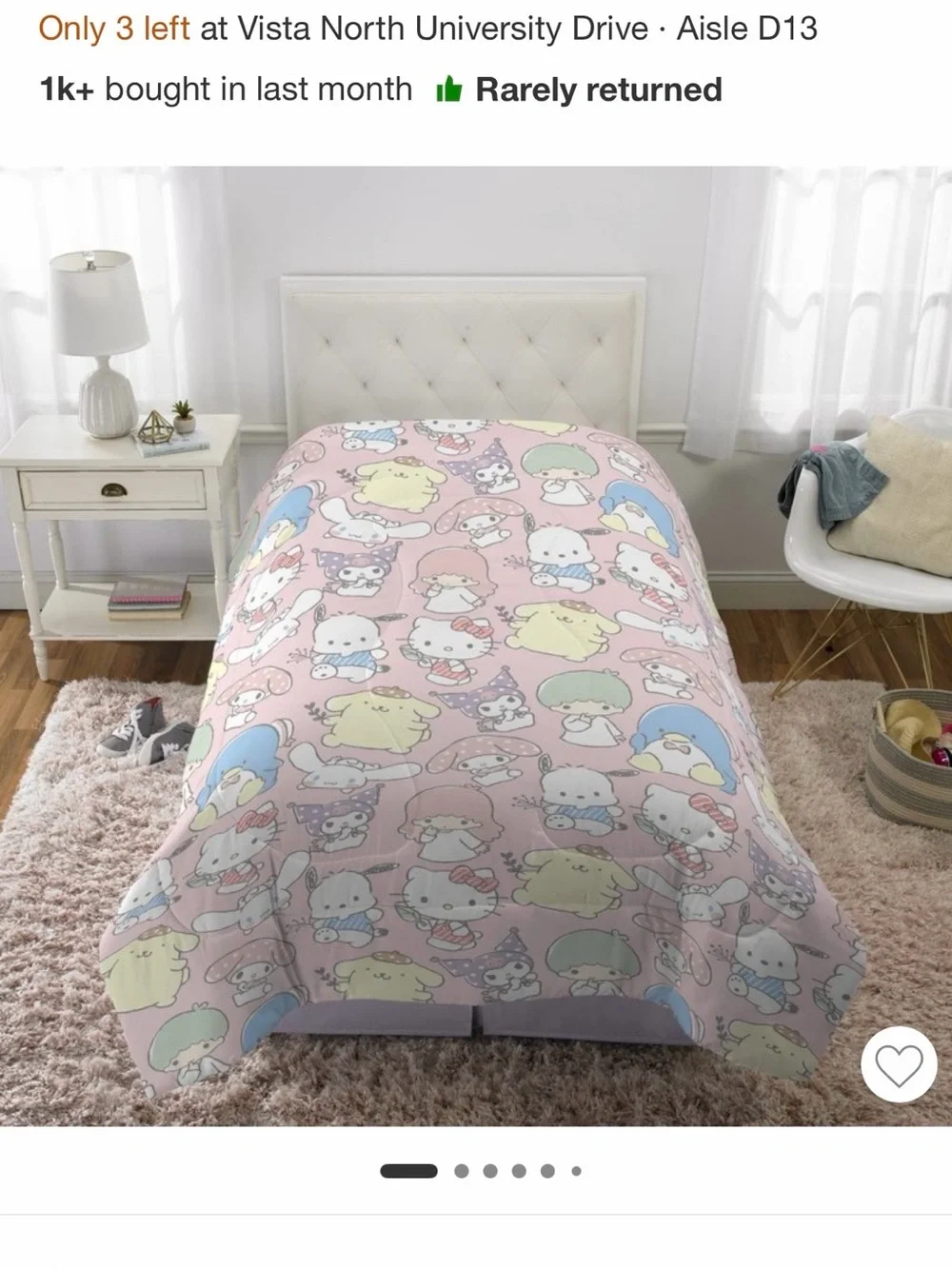 Hello Kitty Comforter, fitted sheet and pillowcase. Size: Twin